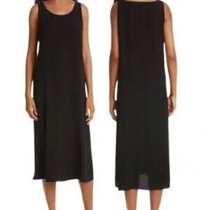 EILEEN FISHER | Black Silk Midi Tank Sleeveless Scoop Neck Dress Size S